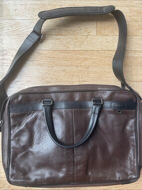 Tumi Brown Leather Briefcase with Black Trim